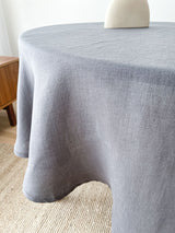 Dark Grey Round Linen Tablecloth with Hemstitch