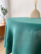 Dark Green Round Linen Tablecloth with Hemstitch