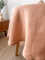 Tan Round Linen Tablecloth with Hemstitch