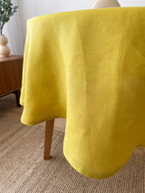 Yellow Round Linen Tablecloth with Hemstitch