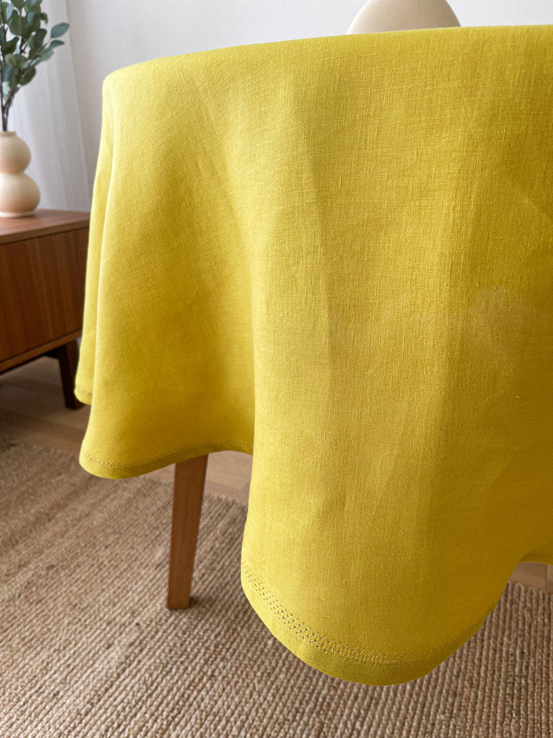 Yellow Table Linens Yellow Hemstitch Linen Tablecloth | Linen Notes