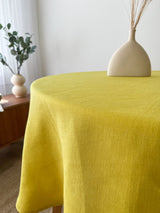 Yellow Round Linen Tablecloth with Hemstitch