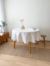 Off White Round Linen Tablecloth with Hemstitch