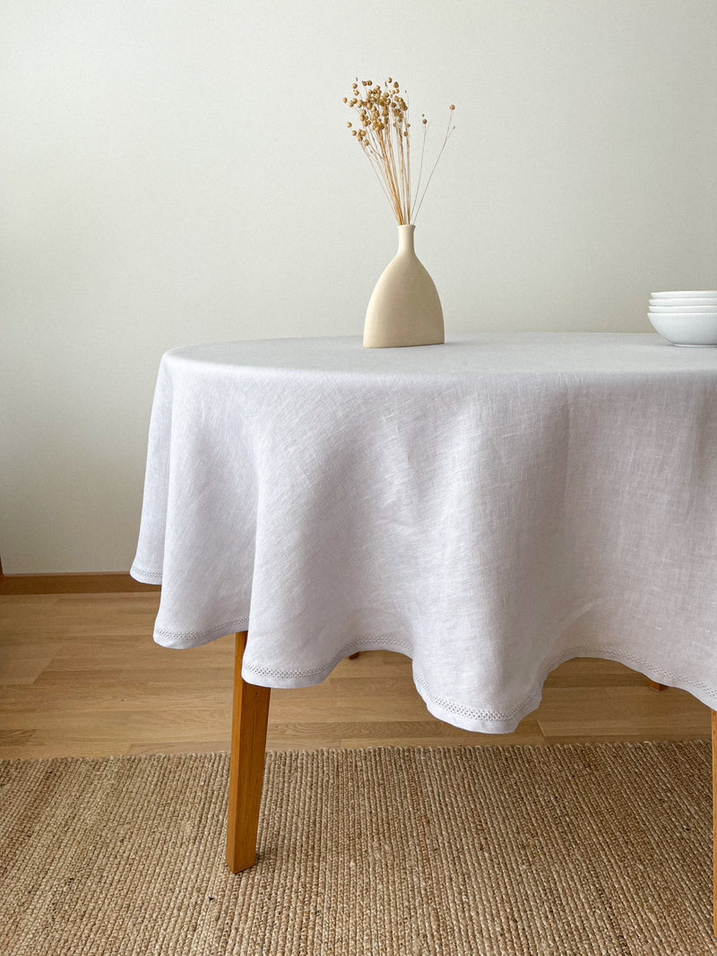 Light Grey Round Linen Tablecloth with Hemstitch