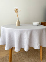Light Grey Round Linen Tablecloth with Hemstitch