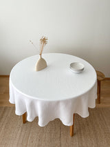 White Round Linen Tablecloth with Hemstitch