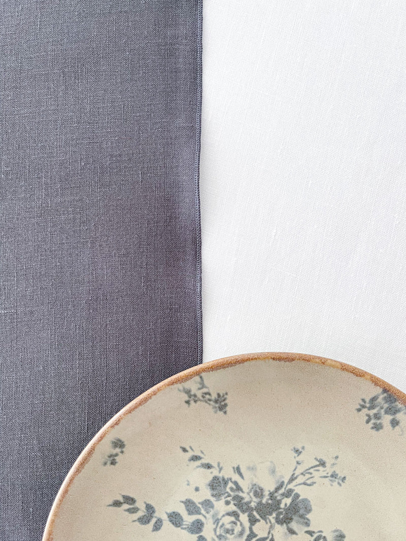 Dark Grey Washed Linen Table Runner with Stitch Edges