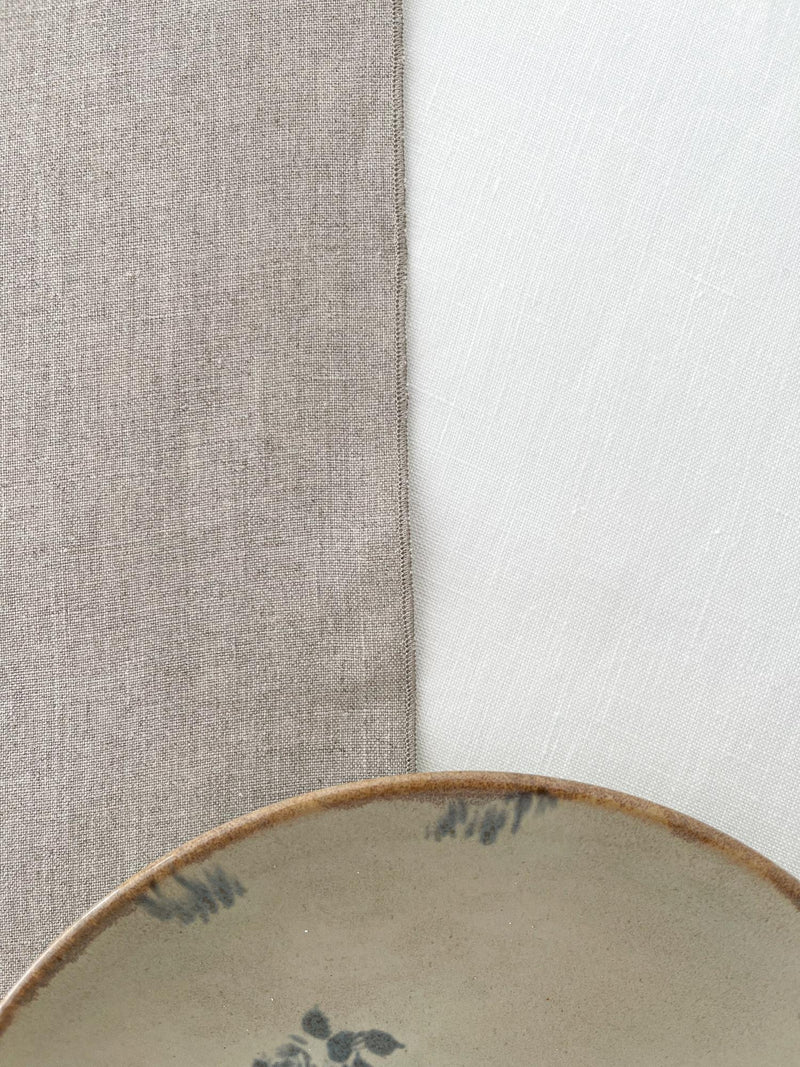 Beige Washed Linen Table Runner with Stitch Edges
