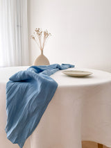 Light Blue Washed Linen Table Runner with Stitch Edges