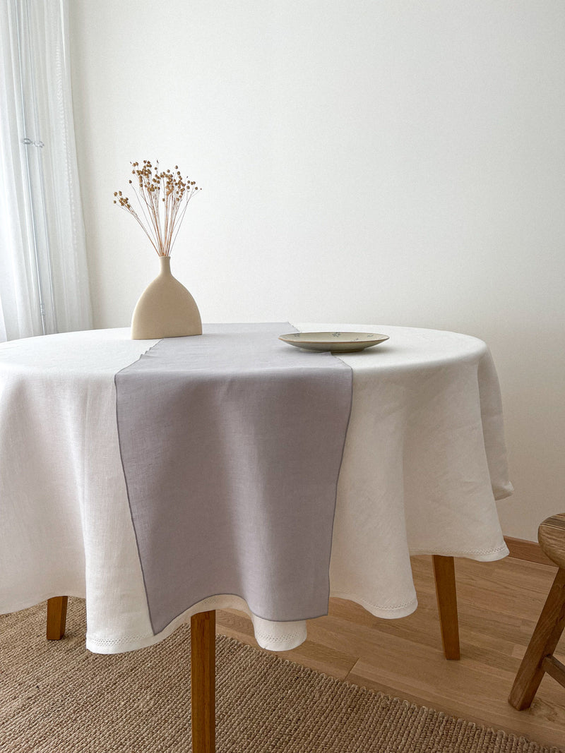 Light Grey Washed Linen Table Runner with Stitch Edges
