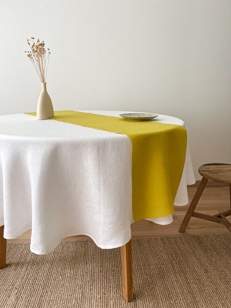 Yellow Washed Linen Table Runner with Stitch Edges