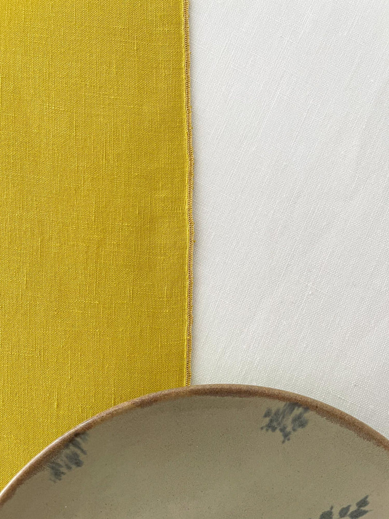 Yellow Washed Linen Table Runner with Stitch Edges