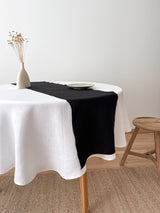 Black Washed Linen Table Runner with Stitch Edges
