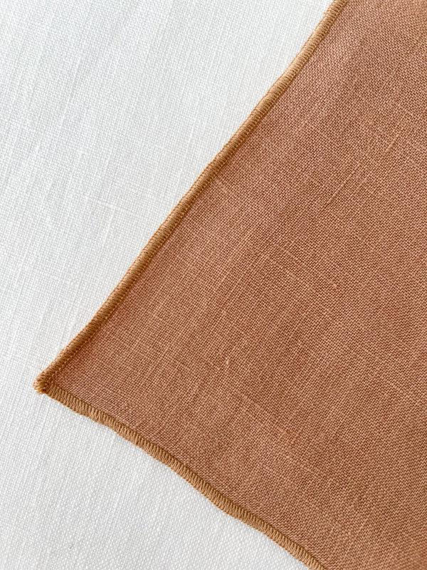 Tan Linen Coasters with Stitch Edges - set of 4