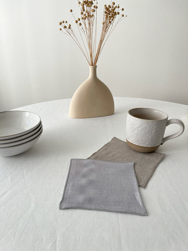 Light Grey Linen Coasters with Stitch Edges - set of 4