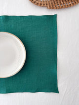 Double Layer Dark Green Linen Placemat with Stitch Edges