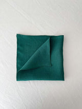 Dark Green Washed Linen Napkins with Stitch Edges