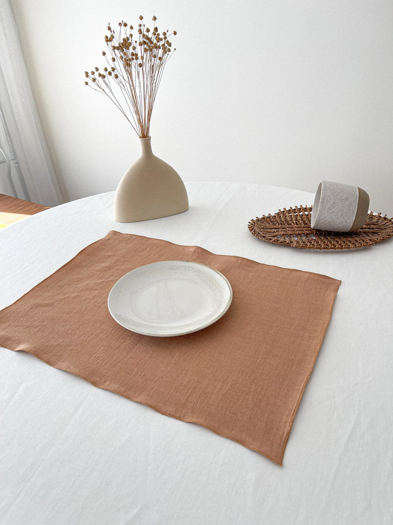 Double Layer Tan Linen Placemat with Stitch Edges