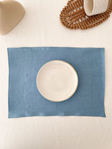 Double Layer Light Blue Linen Placemat with Stitch Edges