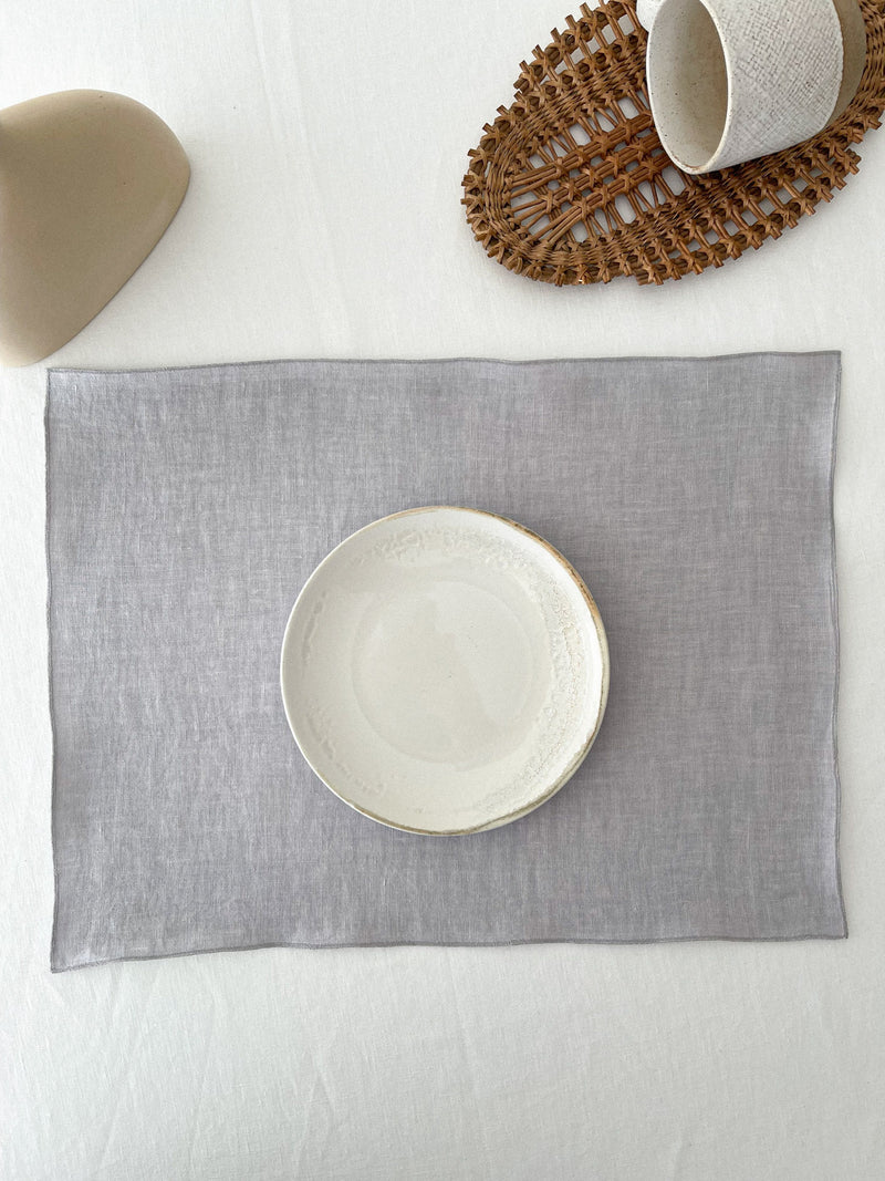 Double Layer Light Grey Linen Placemat with Stitch Edges