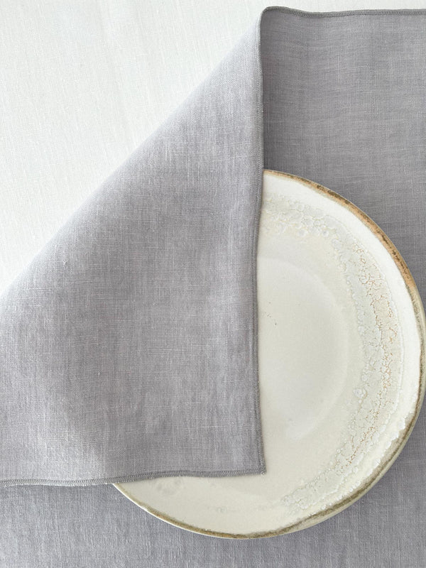 Double Layer Light Grey Linen Placemat with Stitch Edges