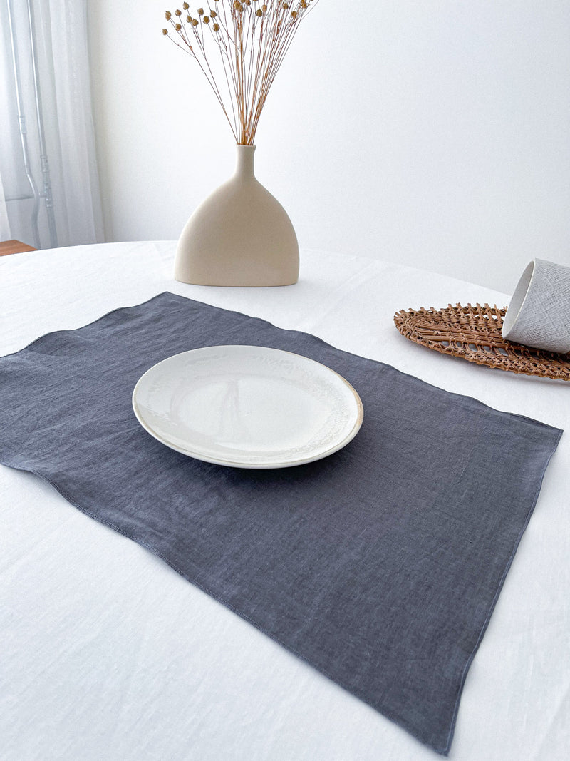Double Layer Dark Grey Linen Placemat with Stitch Edges