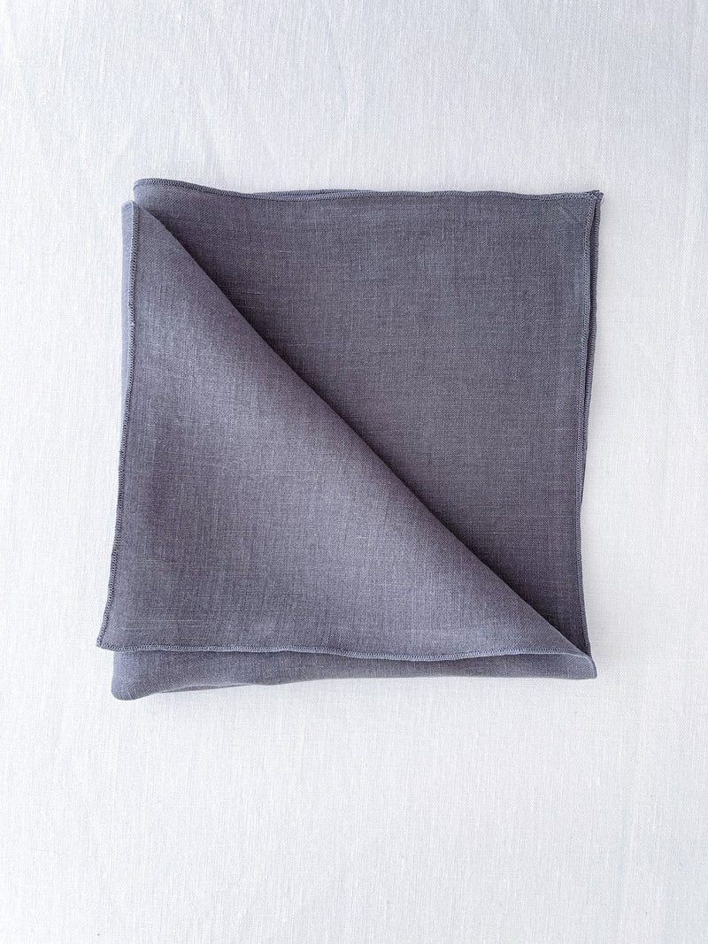 Dark Grey Washed Linen Napkins with Stitch Edges