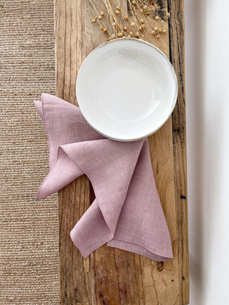 Light Pink Washed Linen Napkins with Stitch Edges