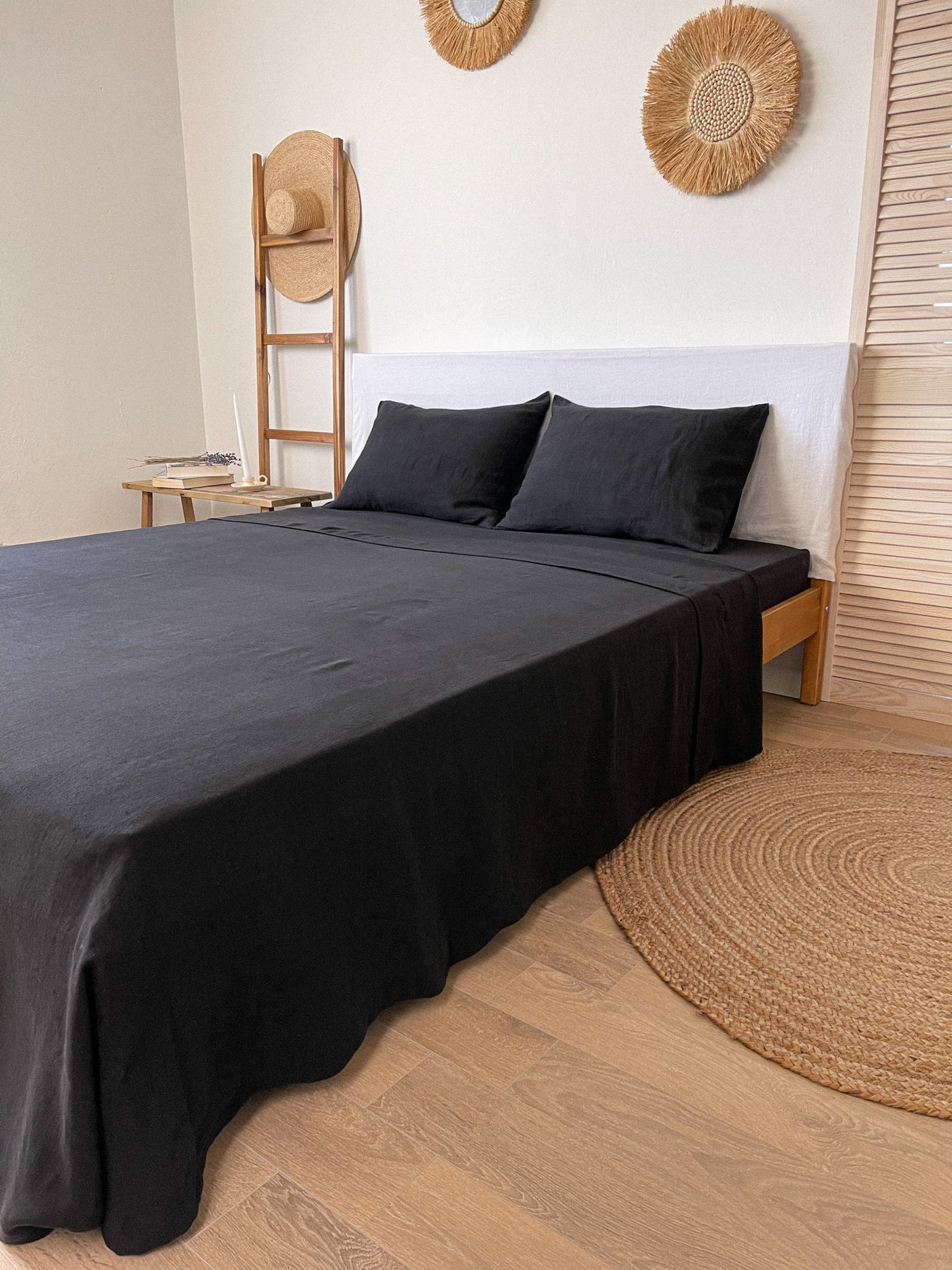 100% European Flax / Black Linen Flat Sheet / Full / Double / Linen Notes, image size:1400x1867