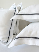 White Oxford Style Linen Pillowcase with Dark Grey Trim