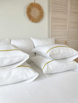 White Housewife Style Linen Pillowcase with Yellow Trim uk