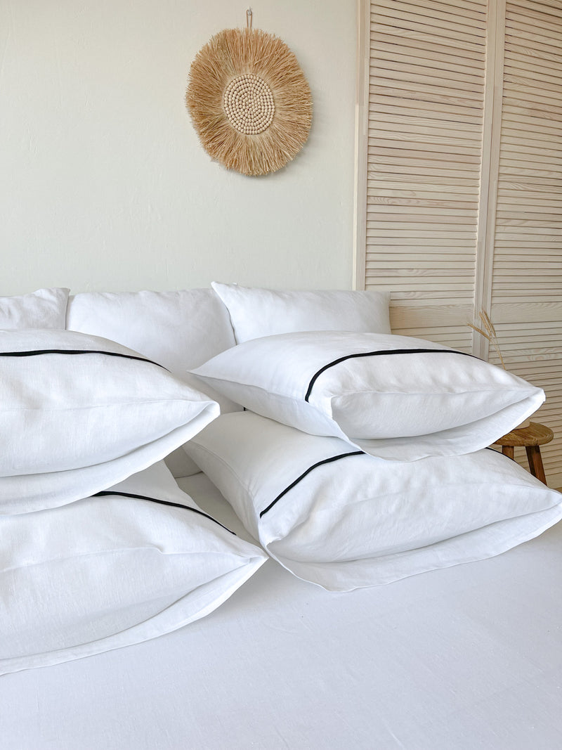 White Linen Pillowcase with Black Trim
