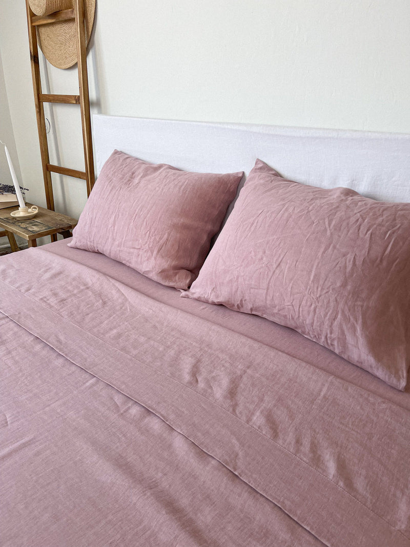 Dusty Pink Linen Flat Sheet