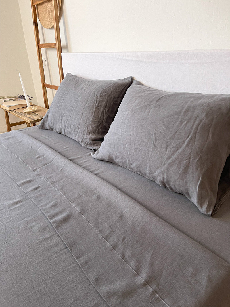 Dark Grey Washed Linen Bedding Set eu