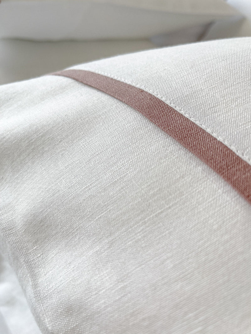 White Linen Pillowcase with Light Pink Trim