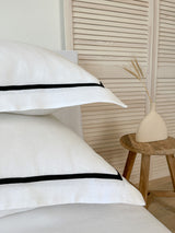 White Oxford Style Linen Pillowcase with Black Trim