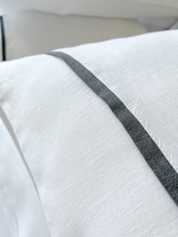 White Linen Pillowcase with Dark Grey Trim