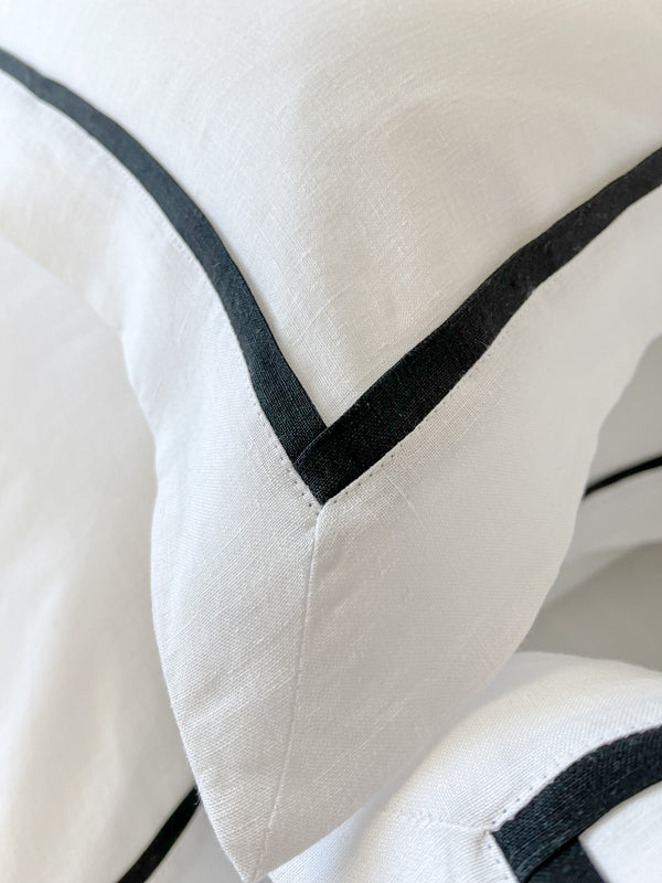 White Linen Pillow Sham with Black Trim