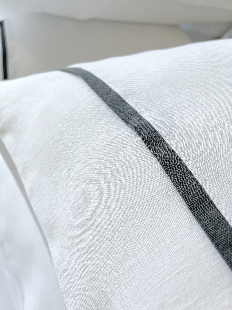 White Housewife Style Linen Pillowcase with Dark Grey Trim uk