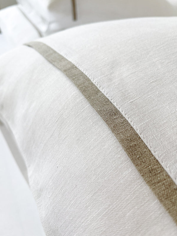 White Linen Pillowcase with Beige Trim