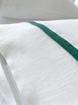 White Linen Sheet set with Dark Green Trim