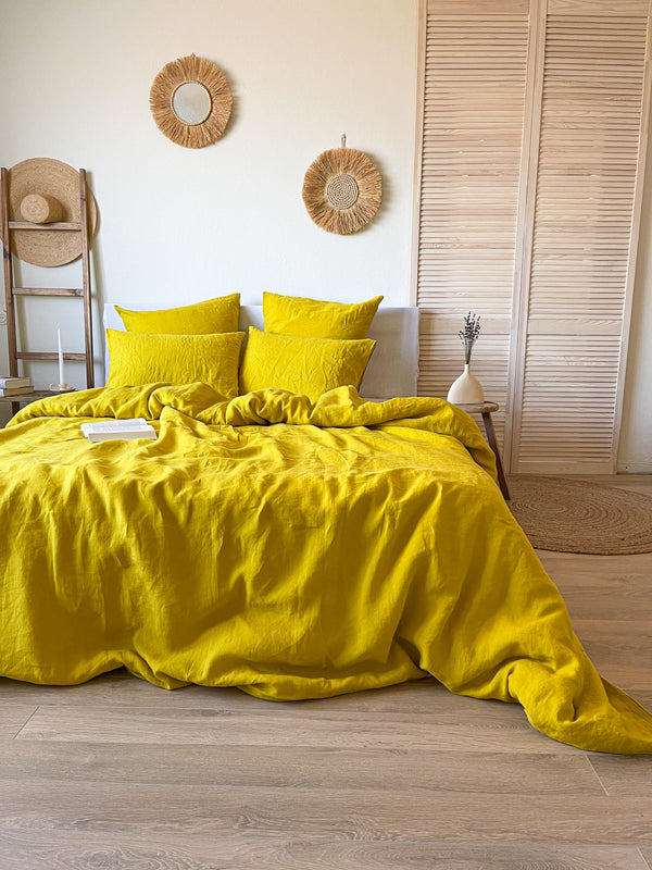 Yellow Washed Linen Bedding Set sg