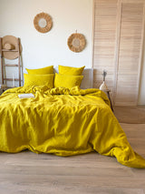 Yellow Washed Linen Bedding Set au