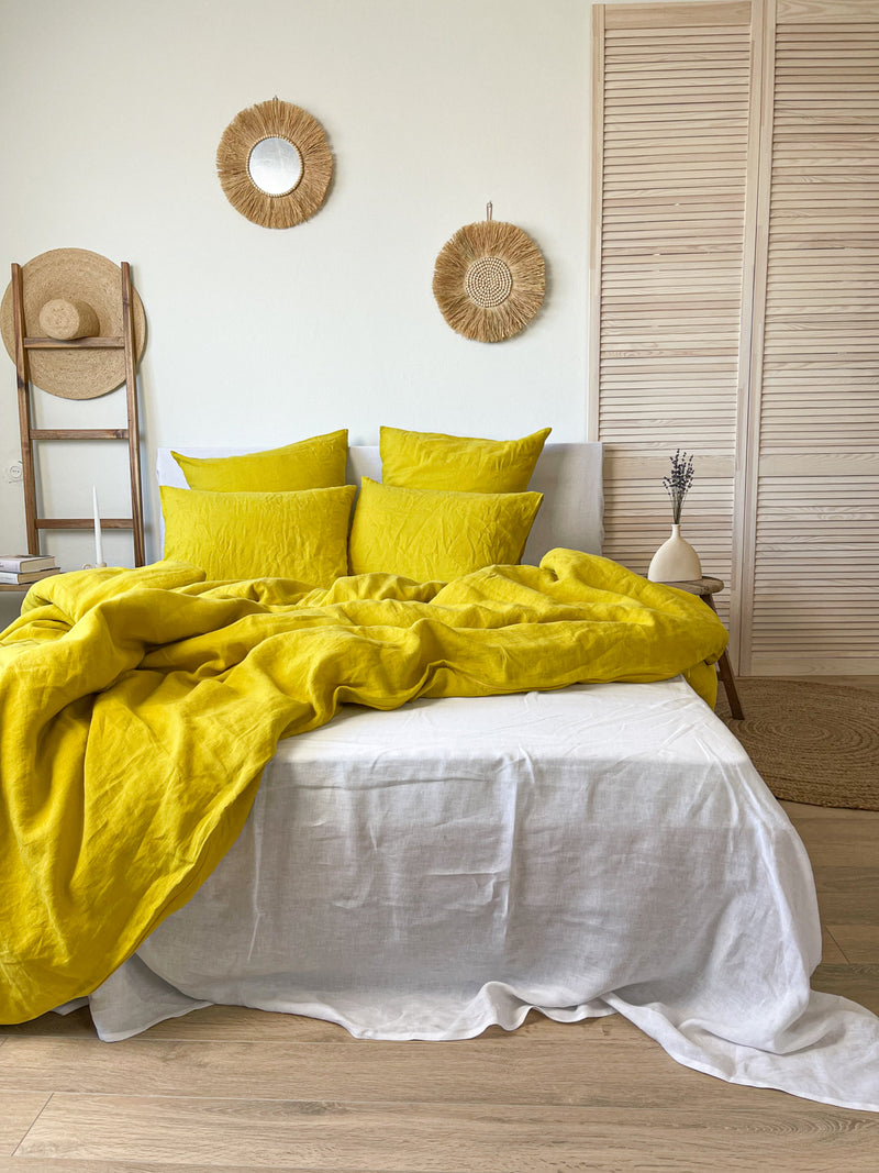 Yellow Washed Linen Bedding Set au