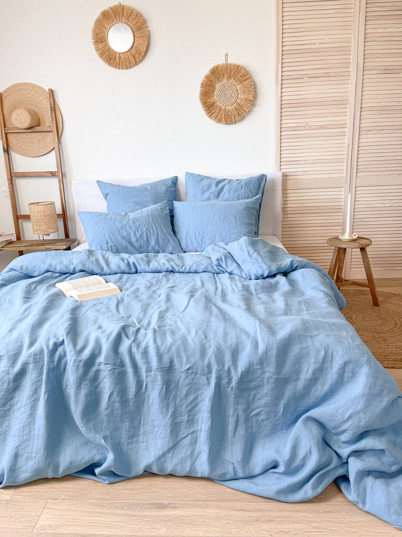 Light Blue Washed Linen Bedding Set au