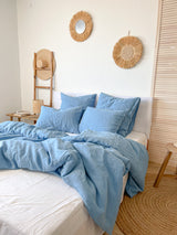 Light Blue Washed Linen Bedding Set