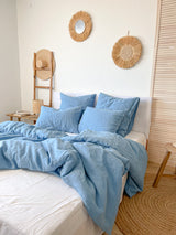 Washed Light Blue Linen Bedding Set nz