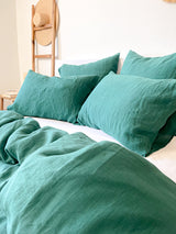 Dark Green Washed Linen Bedding Set