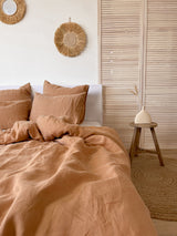 Tan Washed Linen Bedding Set sg