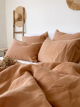 Tan Washed Linen Bedding Set